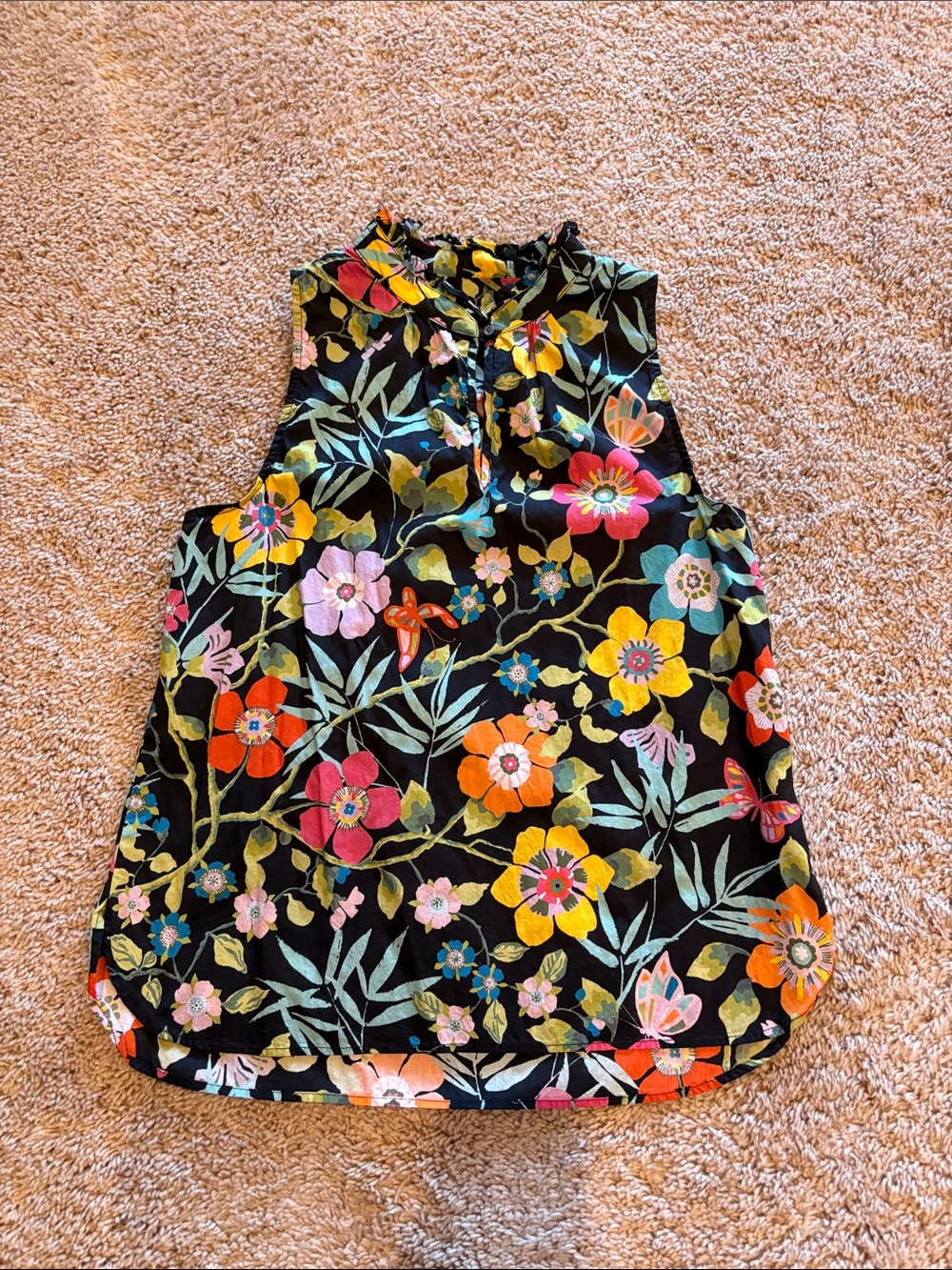 J. Crew Liberty Print Black Floral Sleeveless Blouse